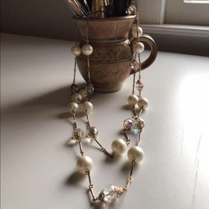 Cultured Pearl, Crystal, Gold Chain Necklace